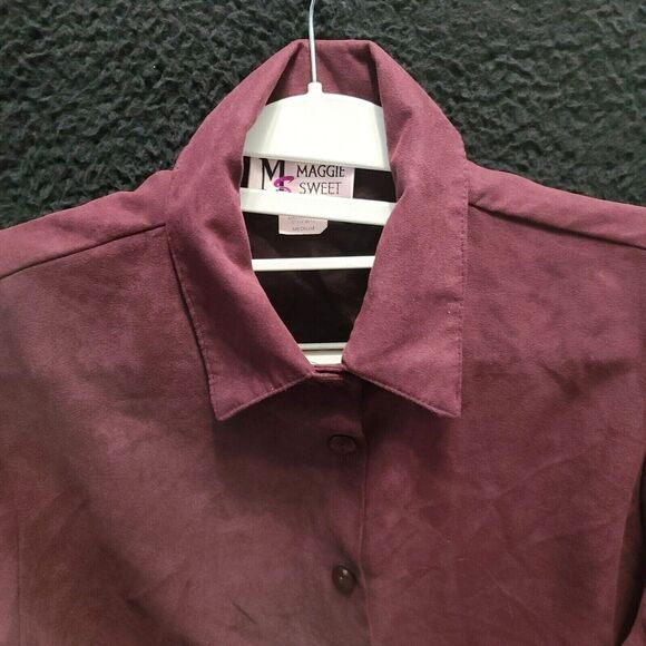Maggie Sweet Womens Button Up Shirt Maroon Size Medium 100% Polyester LongSleeve - Picture 9 of 12